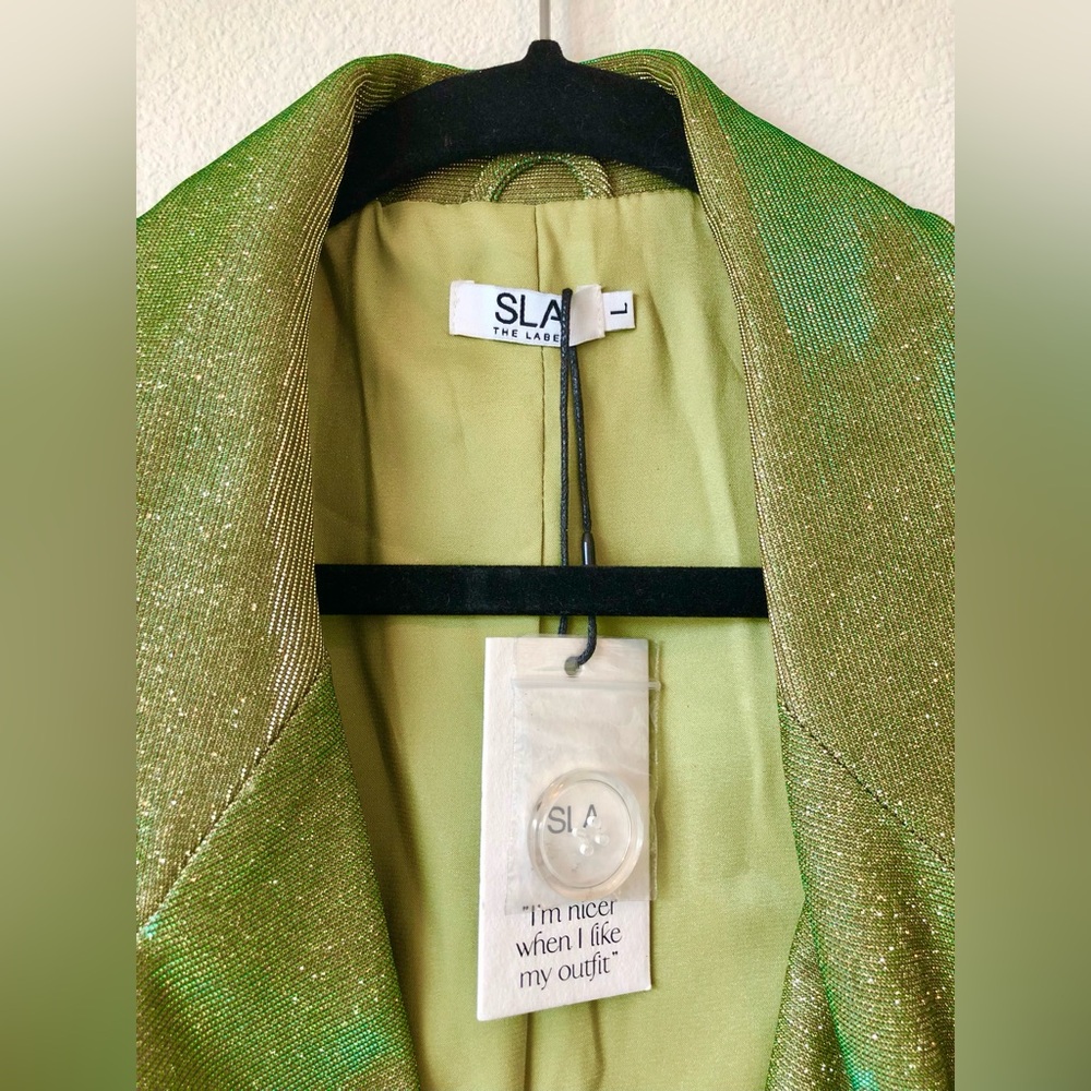 NWT SLA the Label Glitter Green Paloma Blazer Size L - Picture 6 of 8